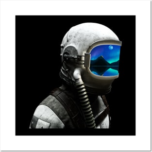 The Astronaut helmet and the Polar lights Posters and Art